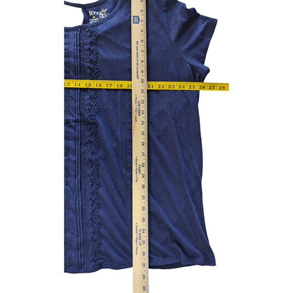 Terra & Sky Women's 2X Short Sleeve Tops Set, Navy Embroidered & Ivory T-Shirt - Picture 5 of 5